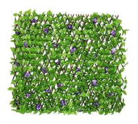 Artificial Ivy and Violet Flower Fence Screening,Expanding Garden Trellis Panels for Balcony Patio Outdoor,Decorative Faux Ivy Fencing Panel,Artificial Hedges 40x200cm- Expande (2pc)