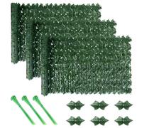 Artificial Ivy Fence Screen, 3PCS Garden Fence Screening Trellis with Artificial Leaves, 3m x 1m Expandable Faux Privacy Artificial Hedge Roll with 20pcs Zip Ties for Garden Balcony Outdoor Decoration