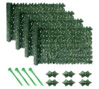 Artificial Ivy Fence Screen, 4PCS Garden Fence Screening Trellis with Artificial Leaves, 3m x 1m Expandable Faux Privacy Artificial Hedge Roll with 20pcs Zip Ties for Garden Balcony Outdoor Decoration