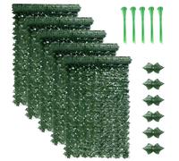 Artificial Ivy Fence Screen, 5PCS Garden Fence Screening Trellis with Artificial Leaves, 3m x 1m Expandable Faux Privacy Artificial Hedge Roll with 20pcs Zip Ties for Garden Balcony Outdoor Decoration