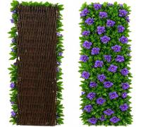 Artificial Ivy Fence Screening, Expandable Faux Leaf Trellis with Purple Flowers, Garden Privacy Hedge Screen for Balcony Patio Backyard Outdoor Decor (Purple, 2Pcs)