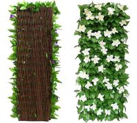 Artificial Ivy Fence Screening, Expandable Faux Leaf Trellis with Purple Flowers, Garden Privacy Hedge Screen for Balcony Patio Backyard Outdoor Decor (White, 1Pcs)