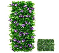 Artificial Ivy Fence Screening, Expandable Garden Screening with Leaf and Violet Flower Privacy Hedge Screen, Expanding Trellis Panels for Garden Balcony Outdoor Panels Tacery 40cm x 200cm