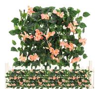 Artificial Ivy Fence Screening, Garden Screening Privacy Hedge Screen Expanding Trellis with Leaves and Flowers, Wall Landscaping Decor for Backyard Garden Home Decorations - 40cm Scalable