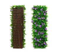 Artificial Ivy Fence Screening, Max 200 * 40cm Expanding Garden Trellis Panels,Garden Privacy Hedge Screen with Flower, Greenery Leaf Backdrop Decoration (1pcs)