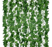 Artificial Ivy Garlands - 12pack 210cm Length - Realistic Fake Vines For Room Aesthetic And Garden Wall Decoration For Indoor Outdoor, Green Faux Leav