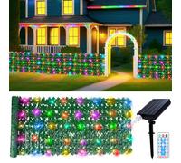 Artificial Ivy Privacy Fence Screen - 1x3M Solar Net Lights Outdoor Expandable Artificial Hedges Fence Garden Solar String Light Decorative Privacy Screening (RGB Light)