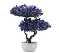 Artificial Japanese Bonsai Tree Indoor - 12.2" Fake Pine Plant in Decorative Pot for Home, Office and Outdoor Decoration, Purple
