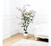 Artificial Jasmine Tree with Realistic Leaves & Pink Flowers in White Pot Artificial Tree Indoor Plant for Wedding Party Garden Office Decoration 120 cm