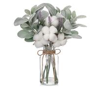 Artificial Lamb's Ear Trunks in Glass Vase with Faux Water, 34 cm Fake Plant Lavender Flower for Home Office Farm Wedding Centrepiece Decoration