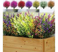 Artificial Lavender Flowers, 12 Bundles Outdoor Artificial Flowers, UV Resistant Plants Faux Plastic Flower Fake Shrubs Decoration, 7 Colors Fake Bouquet for Indoor Outside Hanging Plants Home Garden