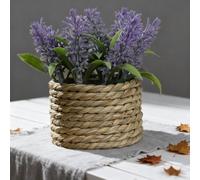 Artificial Lavender Potted Plant, Straw Rope Wrapped Pot, UV-Resistant Faux Lavender Design, Ideal for Window Sills, Patios, Rustic Farmhouses, Wedding Table Centerpieces, and Indoor & Outdoor Decor