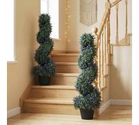 HOMCOM Set of 2 Artificial Lavender Topiary Tree, Spiral Topiary Tree with 315 Leaves and 315 Flowers, Fake Plants in Pot for Indoor Outdoor Decor, 90cm, Purple