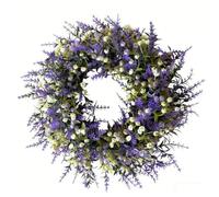 Artificial Lavender Wreath 38cm Front Door Wreath Purple Floral Wreath with Bicolour Buds Spring Summer Door Decoration for Home Wall Window Porch (38cm,Purple)