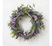HOMESCAPES Spring Door Wreath Lavender - 40cm Artificial Lavender Wreath for Front Door Outdoor All Year Round, Large Floral Wreath for Summer Spring Home Wall Window Decoration
