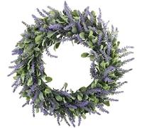 Artificial Lavender Wreath for Front Door, 40cm/15.7 Inch Purple Silk Flower Wreath, Spring Summer Decor for Window, Wall, Fireplace, Home & Wedding
