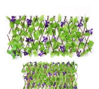 Artificial Leaf Screening | Expandable Faux Green Leaf Trellis | Expanding Garden Trellis Panels with Artificial Ivy and Violet Flower | Privacy Screen Greenery Backdrop 200 * 40/200 * 70 Cm