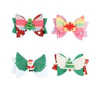 Artificial Leather Hair Clips Christmas Bow Barrettes 4pcs for Season | Adorable Style, Party Hairstyle Accent, Hair Decoration, Suitable for Friends and Family