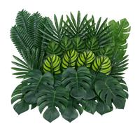 Artificial Leaves, 50 Pieces 7 Kinds Fake Leaves Faux Banana Leaf Decorations, Tropical Party Decor for Hawaiian Jungle Theme Events, Home Decor Enhancement, Decoration Wedding Birthday