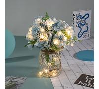 Artificial LED Blue Rose Flowers with Glass Vase, Remote Control Led Light, Flower Arrangement for Table Centerpiece, Home Office Wedding Decoration (Blue)