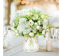 Artificial LED Green Rose Flowers with Glass Vase, Remote Control Led Light, Flower Arrangement for Table Centerpiece, Home Office Wedding Decoration (Green)