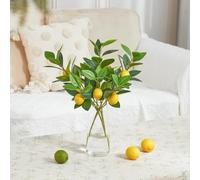 Artificial Lemon Branches 4PCS for Vase Decoration with Flexible Stems Foam Lemons and Silk Leaves for Kitchen Counter and Desk Display