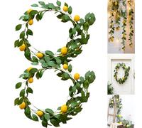 Artificial Lemon Garland - 70.8In Fake Lemons Hanging Rattan with Realistic Fruit and Green Leaves - Versatile Fake Vines for Home Wall Kitchen Garden and Wedding Door Decoration (2PCS)