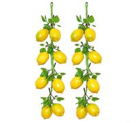 Artificial Lemon String Decor 2 Pack 52cm PU Simulation Fruit Garland with 8 Lemons Each for Garden Wall Display Home Indoor Outdoor Restaurant Hotel Photography Props