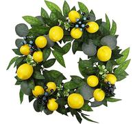 Artificial Lemon Swag Wreath Decorative Swag With Yellow Lemon Blueberry And Green Leaves Spring Summer Fruit Wreath For Front Door Wall Window Indoor Outdoor Home Decor ( Color : Meerkleurig , Size :