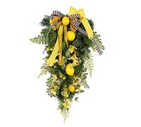 Artificial Lemon Teardrop Swag,Teardrop Wreath Spring Summer Teardrop Swag Artificial Floral Swag Teardrop Swag for Front Door Stair Swag Teardrop Door Wreath Wall Home Decor,70x40cm(Yellow)