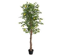 Artificial Lemon Tree with 3 Stems Green 180 cm PP Plastic Pot for Living Room Office Balcony Decoration Natural Look Durable Easy Care