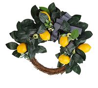Artificial Lemon Wreath, 40x34cm Door Hanging Garland with Lemon,Daisy Flower Summer Fruit Wreath for Front Door,Home,Outdoor Decor,Festival,Garland