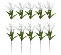 Artificial Lily of the Valley 10PCS 14 Inch Lifelike Lily of the Valley Decor Fake Bell Flowers with 5 Stem White Wind Chime Orchid Bouquet Faux May Flower for Home Garden Wedding Party Decor Li