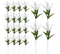 Artificial Lily of The Valley 20PCS 14 Inch Lifelike Lily of The Valley Decor Fake Bell Flowers with 5 Stem White Wind Chime Orchid Bouquet Faux May Flower/470