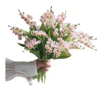 Artificial Lily of The Valley Faux White Bell Flowers Wind Chime Orchid, Outdoor Bridal Wedding Bouquet for Home Garden Party 8 Pcs (Pink)