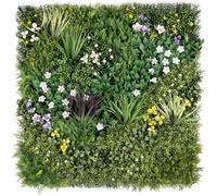 Artificial Living Wall Panels, Spring Bloom Green Plant Flower Foliage, Indoor Outdoor, Home Garden Decoration, Privacy Hedge Fence Screening, UV Stabilised, Waterproof, Natural Look (100cm x 100cm)