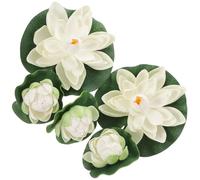 Artificial Lotus Lifelike Lily Pads 5pcs White Flower Pond Decoration | EVA Foam and Plastic Construction, Weather Resistant, Anchor Ring, Suitable for Pools, Fish Tanks and Displays