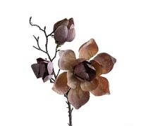 Artificial Magnolia Bouquets| Three-Headed Fabric Fake Flowers for Home Decor| Lifelike Silk Floral Arrangements for Living Room Bedroom Centerpiece(Dark Curry)