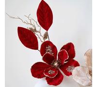 Artificial Magnolia Christmas Flower Decoration with Sequin Accents Faux White Red for Champagne Holiday Wreath Centerpiece Floral for Home Tree Table - 48 X 22 Cm(Gold)