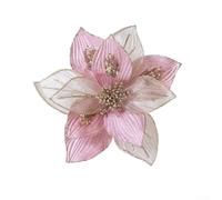 Artificial Magnolia Flowers with Velvet and Glitter Finish, 24 cm Diameter Decorative Blooms for Christmas Tree, Wreath, Garland and Festive Home Decor,(Pink)