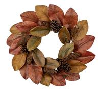 Artificial Magnolia Wreath for Front Door, 50CM Autumn Wreath Fall Decor | Rustic Magnolia Leaf Wreaths with Pine Cones for Farmhouse Porch Wall Mantel Thanksgiving Autumn Decorations