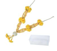 Artificial Mala Rose Flowers Ribbon Garland for Idol-Mala with beads for God Statues Accessories Pooja Sringar Articles Ornament for Indian Traditional Festival New year Decor (Size:-15")(Yellow)