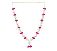 Artificial Mala Rose Flowers Ribbon Garland Haar large Mala for Idol-Mala with beads for God Statues Accessories Pooja Sringar Articles Ornament Indian Traditional Festival (Size:-21")(Pink & white)