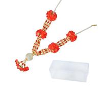 Artificial Mala Rose Flowers Ribbon Garland Haar Mala for Idol-Mala with beads for God Statues Accessories Pooja Sringar Articles Ornament for Indian Traditional Festival (Size:-15")(Red & Orange)