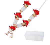 Artificial Mala Rose Flowers Ribbon Garland Haar Mala for Idol with Crystal Beads for God Statues Accessories Puja Sringar Articles Ornament Traditional Festival New year Decor (Size:-11")(Red White)