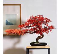 Artificial Maple Leaf Bonsai Plant with Ceramic Vase, No Assembly Required, Perfect for Desktop Decoration and Interior Adornment, Low Maintenance Fake Plant