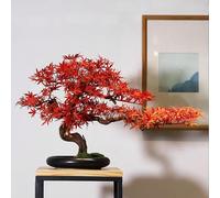 Artificial Maple Leaf Bonsai Plant with Ceramic Vase, No Assembly Required, Perfect for Desktop Decoration and Interior Adornment, Low Maintenance Fake Plant