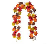 Artificial Maple Leaf Garland Orange Silk Handmade Sunflower Decor 75in | Lifelike maple leaves and sunflowers made from printed silk for festive indoor autumn displays easy to maintain