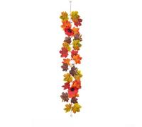Artificial Maple Leaf Garland Orange Silk Handmade Sunflower Decor 75in | Lifelike maple leaves and sunflowers made from printed silk for festive indoor autumn displays easy to maintain
