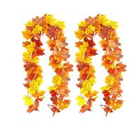 Artificial Maple Leaf Garlands, 200 cm Autumn Garland Autumn Leaves, Halloween Decor, Christmas Decoration, Indoor Outdoor Autumn Decor for Indoor, Outdoor, Fireplace, Window, Door, Table (2)